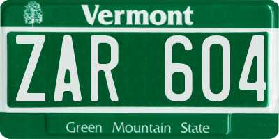 VT license plate ZAR604