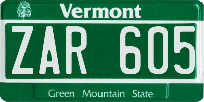 VT license plate ZAR605