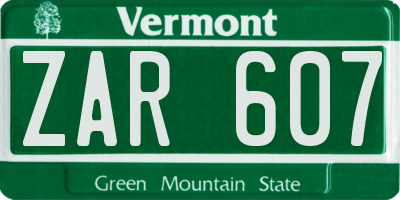 VT license plate ZAR607