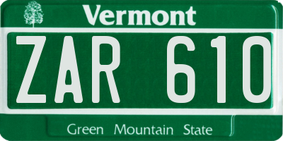 VT license plate ZAR610