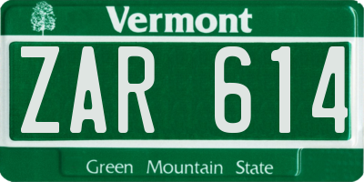 VT license plate ZAR614