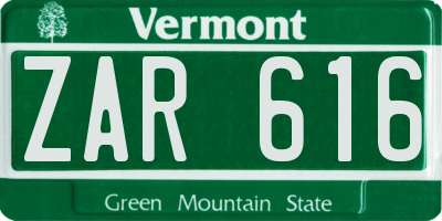 VT license plate ZAR616