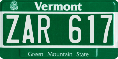 VT license plate ZAR617