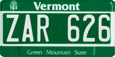VT license plate ZAR626
