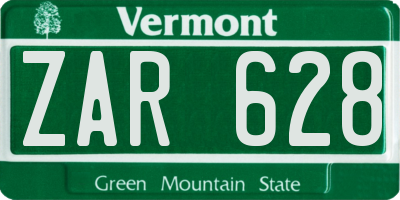 VT license plate ZAR628
