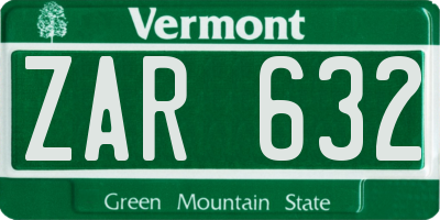 VT license plate ZAR632