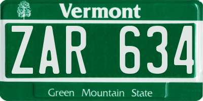 VT license plate ZAR634
