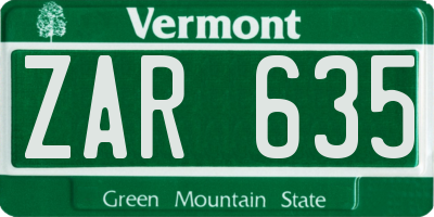 VT license plate ZAR635
