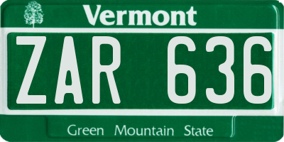 VT license plate ZAR636