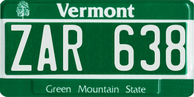VT license plate ZAR638