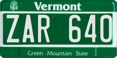 VT license plate ZAR640