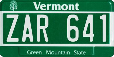 VT license plate ZAR641