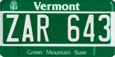 VT license plate ZAR643