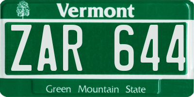 VT license plate ZAR644