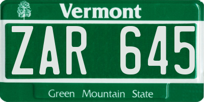 VT license plate ZAR645