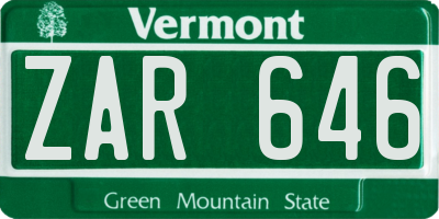 VT license plate ZAR646
