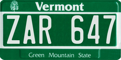 VT license plate ZAR647