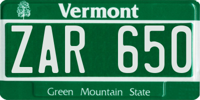 VT license plate ZAR650