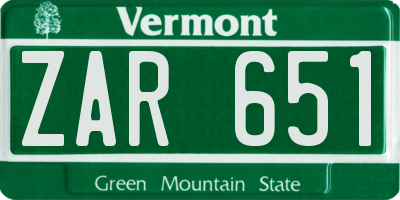 VT license plate ZAR651