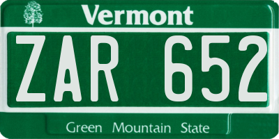 VT license plate ZAR652
