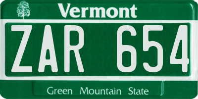VT license plate ZAR654