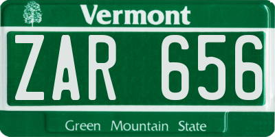 VT license plate ZAR656