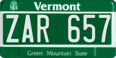 VT license plate ZAR657
