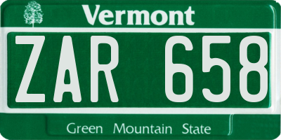 VT license plate ZAR658