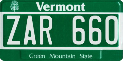 VT license plate ZAR660