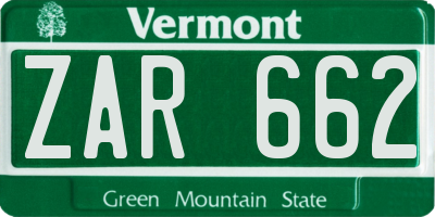 VT license plate ZAR662