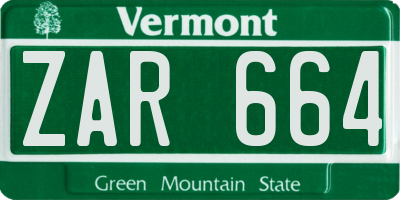 VT license plate ZAR664