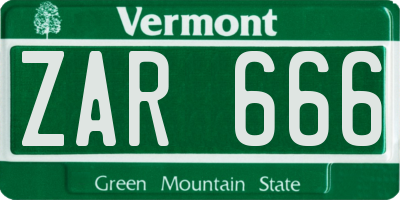 VT license plate ZAR666