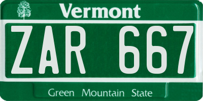 VT license plate ZAR667