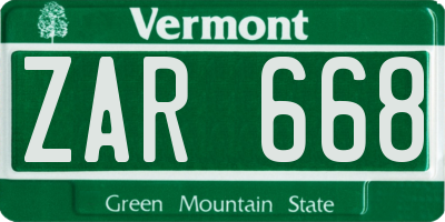 VT license plate ZAR668