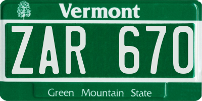 VT license plate ZAR670