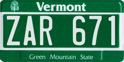 VT license plate ZAR671