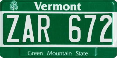 VT license plate ZAR672