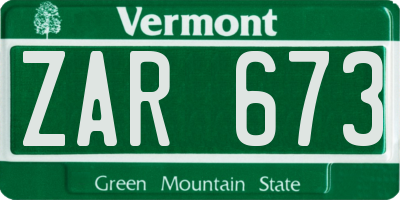 VT license plate ZAR673
