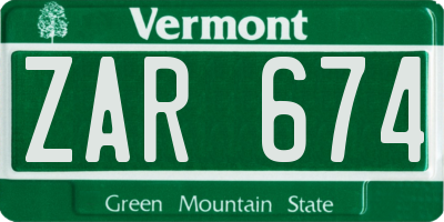 VT license plate ZAR674