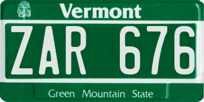 VT license plate ZAR676