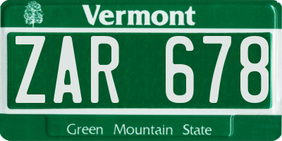 VT license plate ZAR678