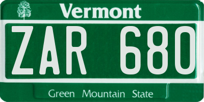 VT license plate ZAR680