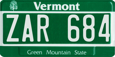 VT license plate ZAR684