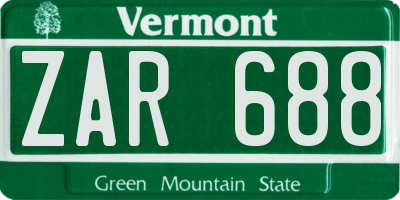 VT license plate ZAR688