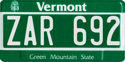 VT license plate ZAR692