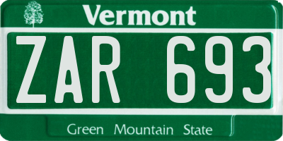 VT license plate ZAR693