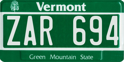 VT license plate ZAR694