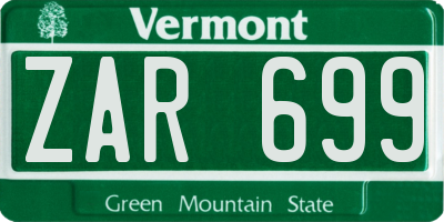 VT license plate ZAR699