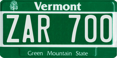 VT license plate ZAR700