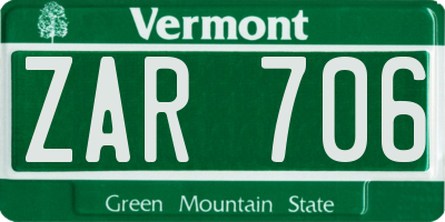 VT license plate ZAR706